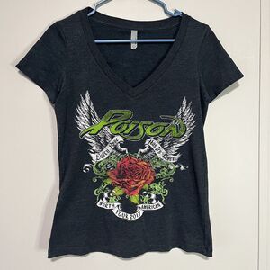 Poison 2017 North American Tour Tee Womens Size M Black Scoop Neck Rose Thorn
